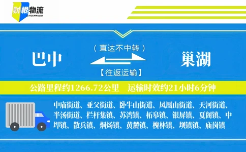 巴中到巢湖物流公司