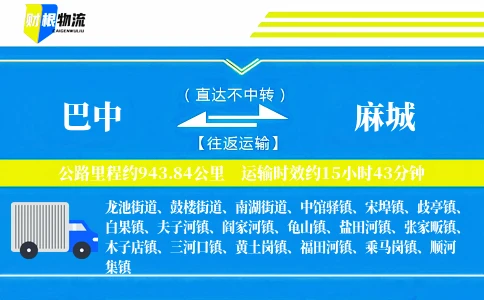 巴中到麻城物流公司