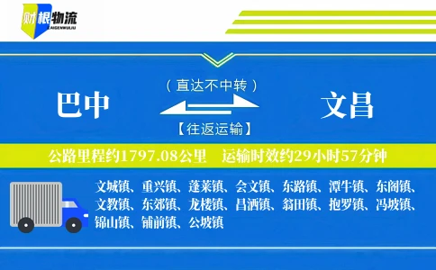 巴中到文昌物流公司