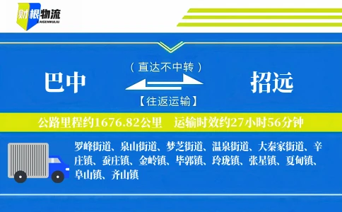 巴中到招远物流公司