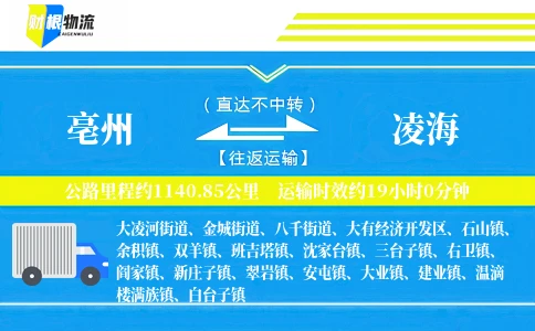 亳州到凌海物流公司