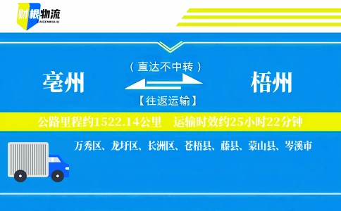 亳州到梧州物流公司
