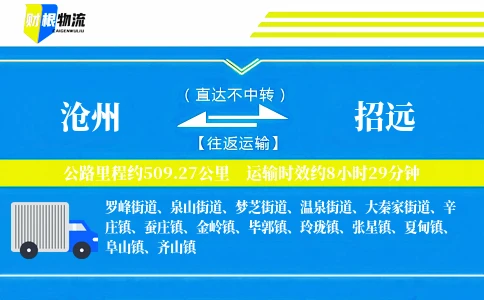 沧州到招远物流公司