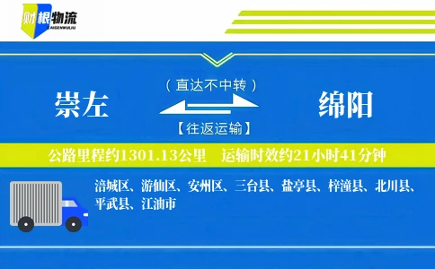 崇左到绵阳物流公司