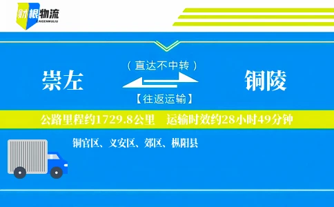 崇左到铜陵物流公司