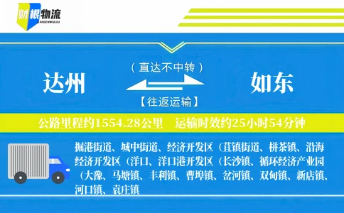 达州到如东物流公司