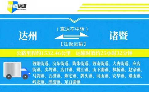 达州到诸暨物流公司