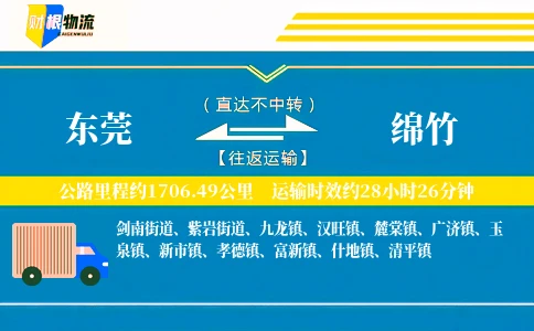 东莞到绵竹物流公司