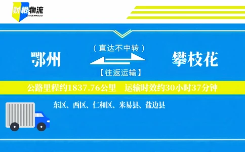 鄂州到攀枝花物流公司