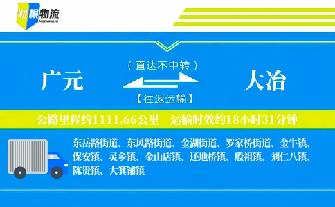 广元到大冶物流公司