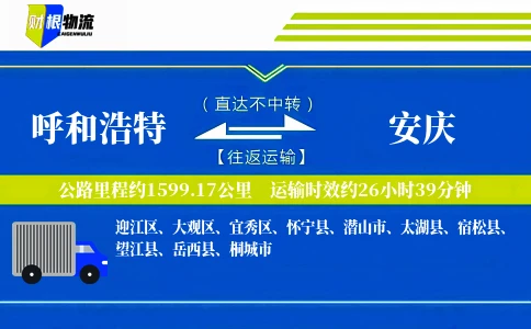 呼和浩特到安庆物流公司