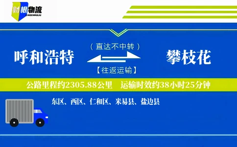 呼和浩特到攀枝花物流公司