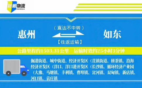 惠州到如东物流公司