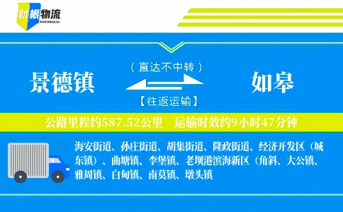 景德镇到如皋物流公司