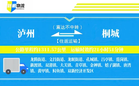 泸州到桐城物流公司