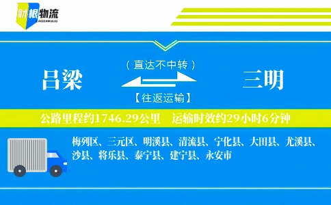 吕梁到三明物流公司