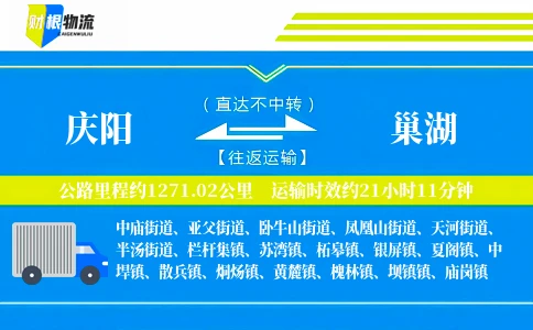 庆阳到巢湖物流公司