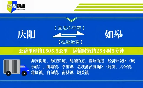 庆阳到如皋物流公司
