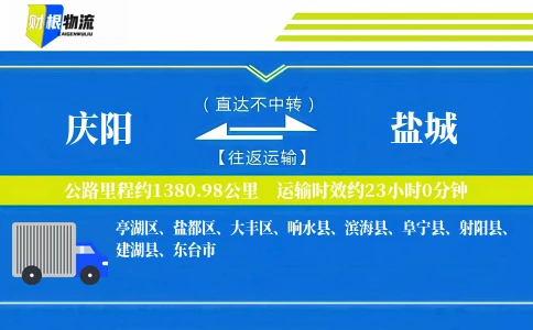 庆阳到盐城物流公司