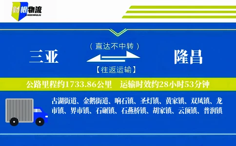 三亚到隆昌物流公司