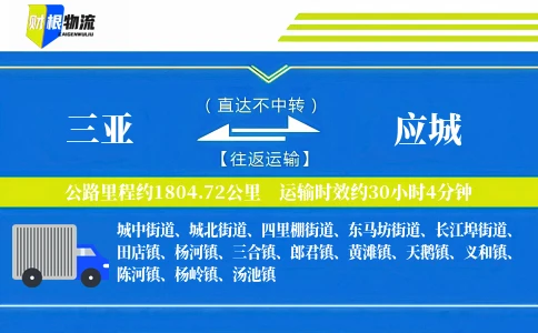 三亚到应城物流公司