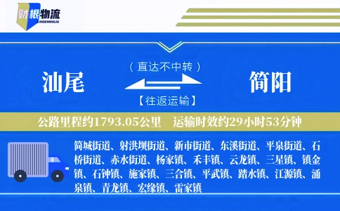 汕尾到简阳物流公司