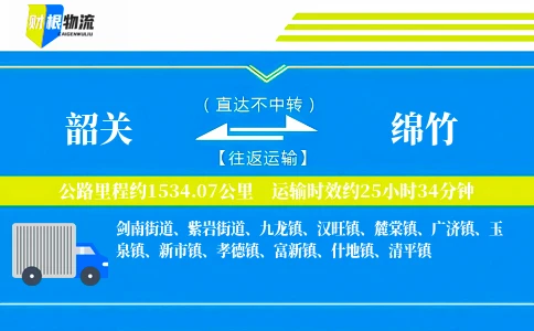 韶关到绵竹物流公司