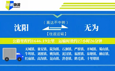 沈阳到无为物流公司
