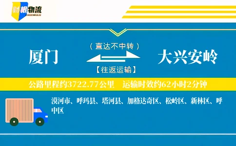 厦门到大兴安岭物流公司
