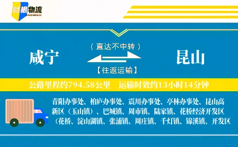 咸宁到昆山物流公司