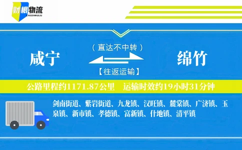 咸宁到绵竹物流公司