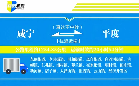 咸宁到平度物流公司