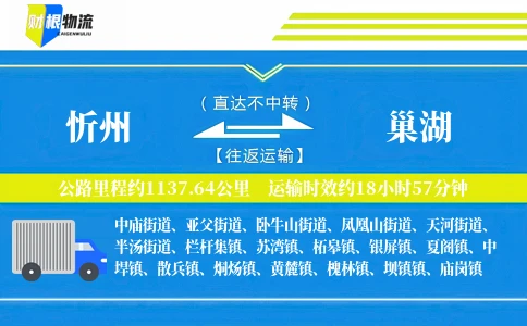 忻州到巢湖物流公司