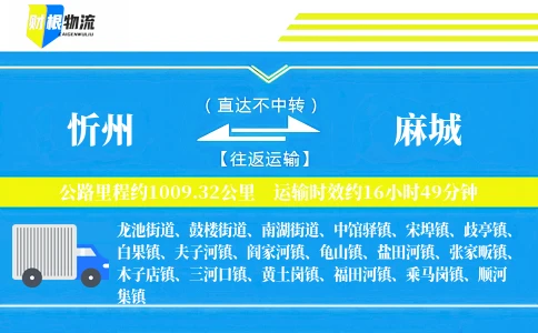 忻州到麻城物流公司