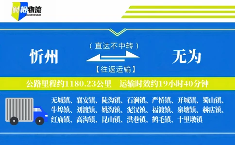 忻州到无为物流公司