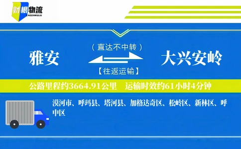 雅安到大兴安岭物流公司