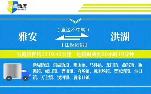 雅安到洪湖物流公司