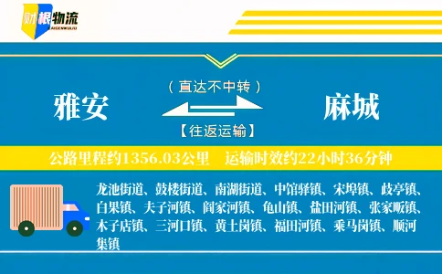 雅安到麻城物流公司