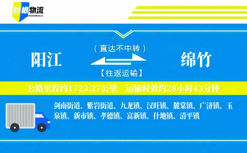 阳江到绵竹物流公司