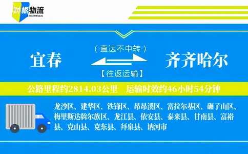 宜春到齐齐哈尔物流公司