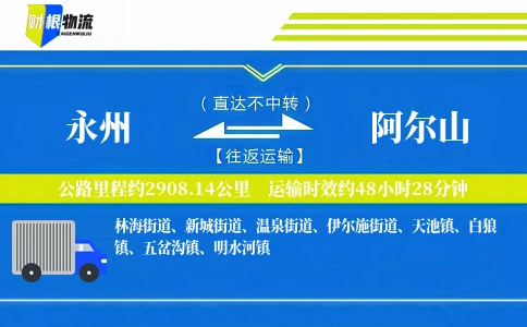 永州到阿尔山物流公司