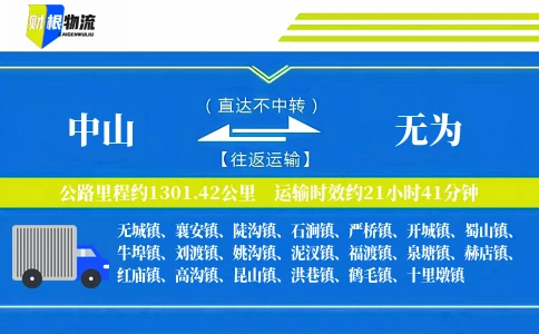 中山到无为物流公司