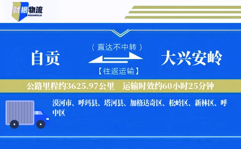自贡到大兴安岭物流公司