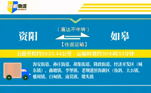 资阳到如皋物流公司